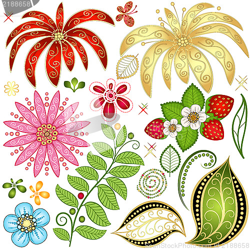 Image of Set colorful floral design elements