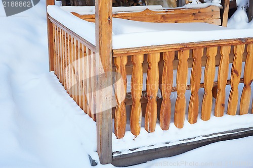 Image of Detail of outdoor porch in winter