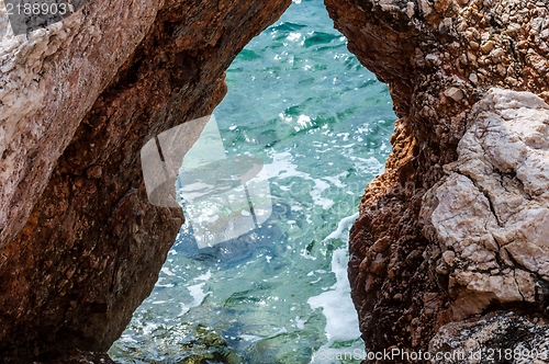 Image of Shore of an ocean with big rocks