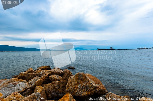 Image of Shore of an ocean with big rocks