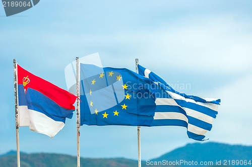 Image of Flag of greece and flag of the EU