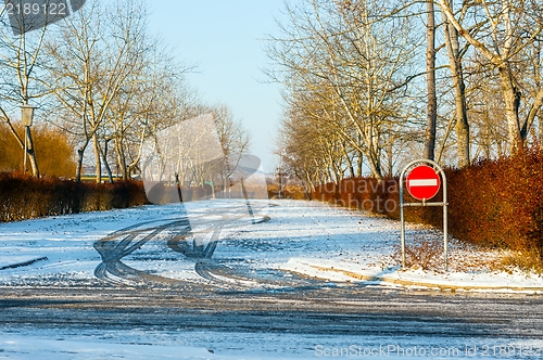 Image of No entry sign at the road