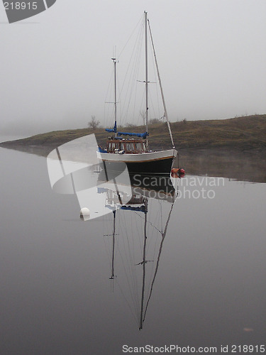 Image of sailboat in fog