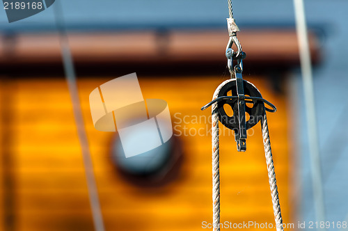 Image of Winch with rope on sailing boat