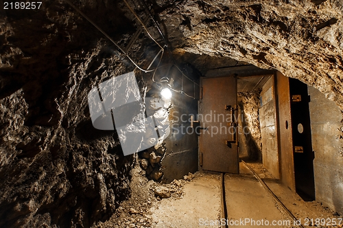 Image of Underground mine passage with rails