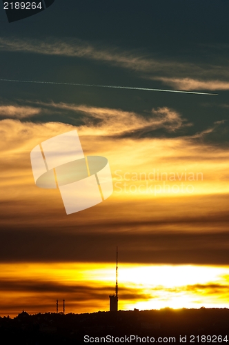 Image of Dramatic sky with transmission tower