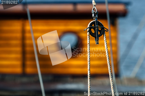 Image of Winch with rope on sailing boat