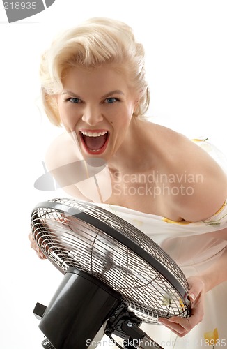 Image of screaming housewife with fan