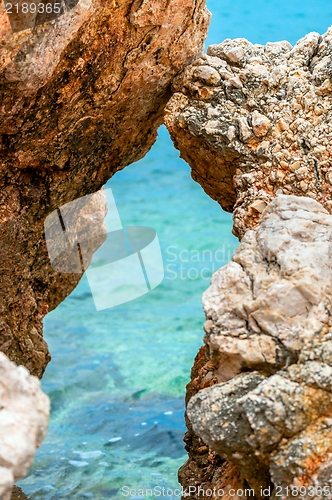 Image of Shore of an ocean with big rocks