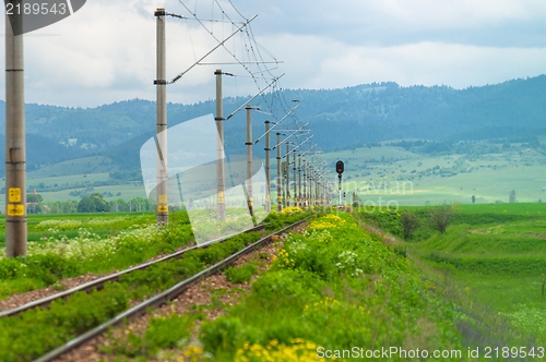 Image of Rural railroad with blue sky