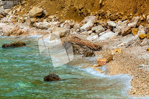 Image of Shore of an ocean with big rocks
