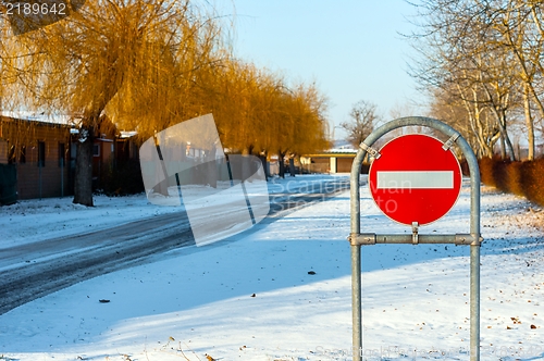 Image of No entry sign at the road