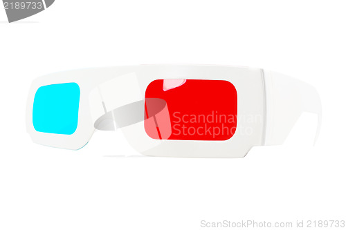 Image of Fish-eye view of red-and-blue disposable glasses