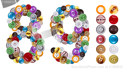 Image of Numbers 8 and 9 made of clothing buttons