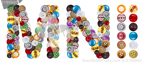 Image of Characters M and N made of clothing buttons