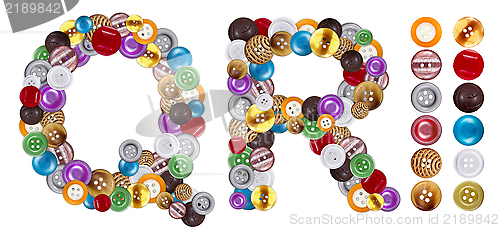 Image of Characters Q and R made of clothing buttons