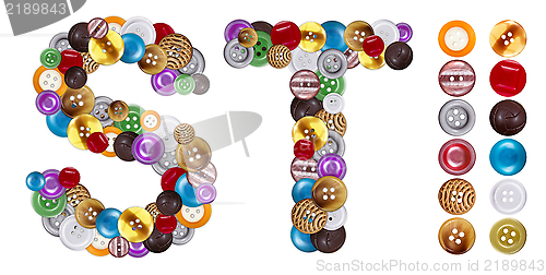 Image of Characters S and T made of clothing buttons