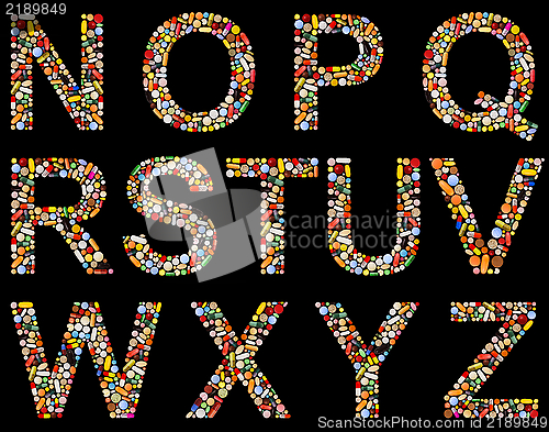 Image of Letters N to Z made of assorted pills