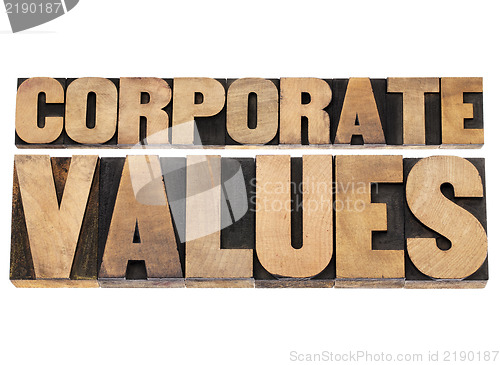 Image of corporate values in wood type