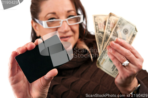 Image of Woman Holding Cash and Credit Card