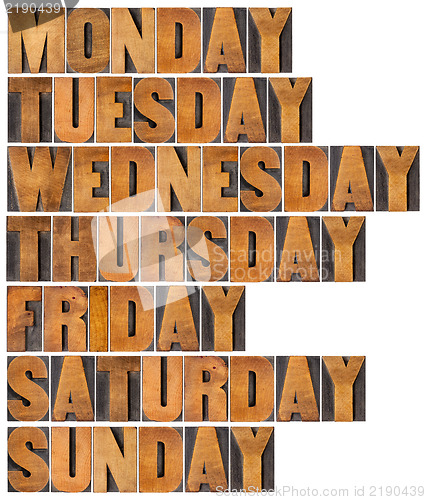 Image of days of week in wood type