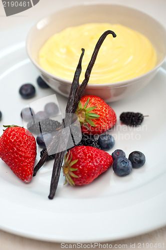 Image of custard vanilla pastry cream and berries