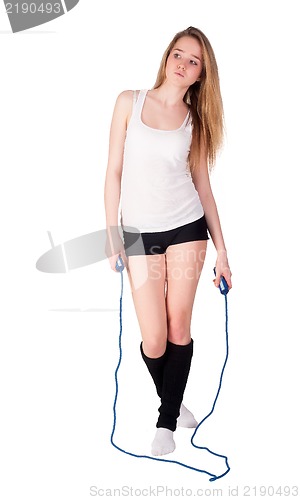 Image of fitness woman with jumping rope