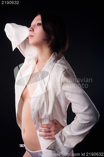 Image of young sexy woman in white shirt