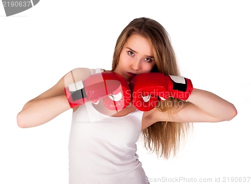 Image of Pretty girl with boxing gloves