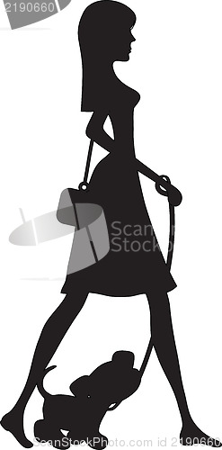 Image of Lady Walking Puppy Silhouette