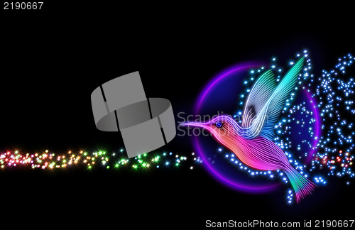 Image of 3d render of colibri bird - hummingbird with stars