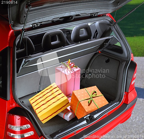 Image of present boxes in a car