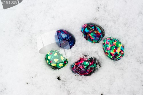 Image of Easter Eggs in Snow
