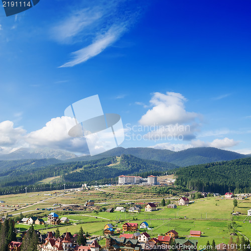 Image of Beautiful green mountain landscape with trees in Carpathians