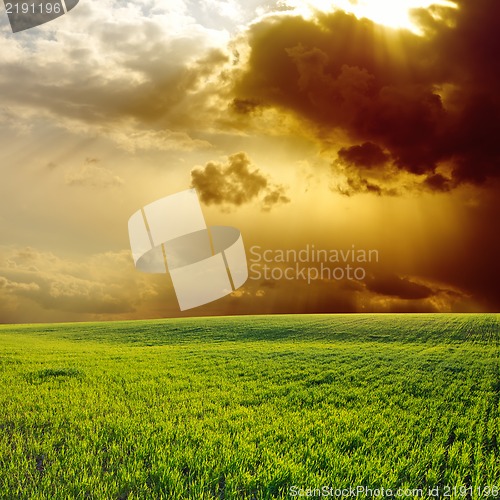 Image of dramatic sunset over green field
