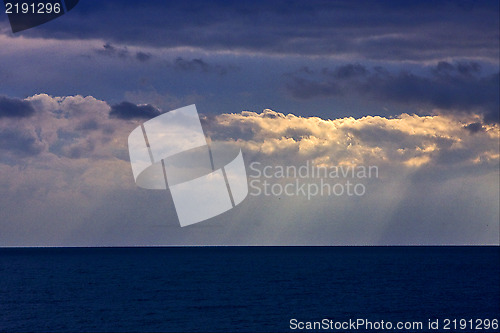 Image of abstract cloudy sky sea and rain