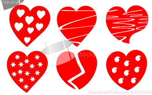 Image of Six red hearts