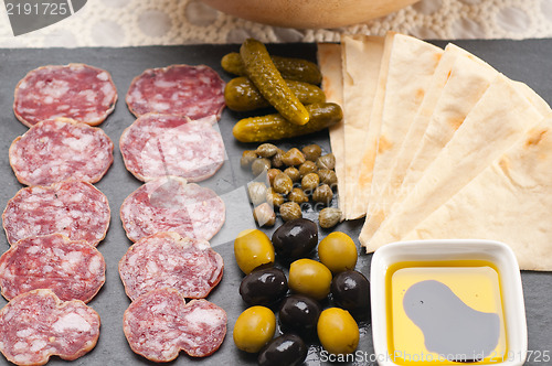 Image of cold cut platter with pita bread and pickles