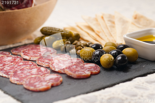 Image of cold cut platter with pita bread and pickles