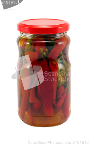 Image of ecologic peppers preserve glass jar isolated 