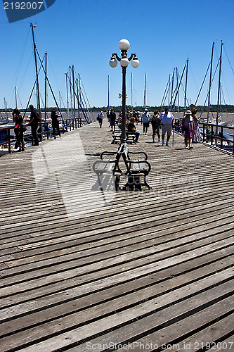 Image of  bench street lamp and summer in   rio de la plata 