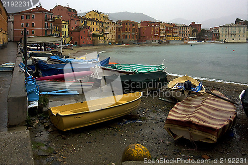 Image of boat water house and coastline in sestri levante 