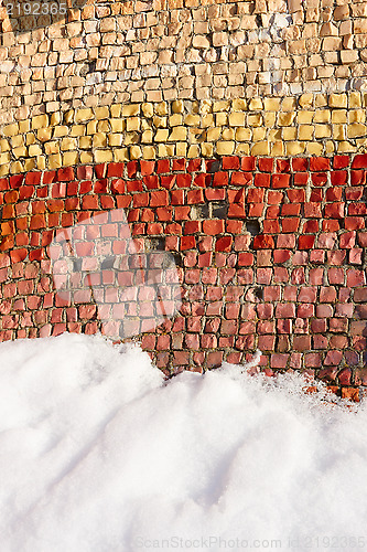 Image of Old colorful mosaic outdoors in winter