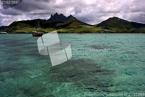 Image of tropical lagoon hill navigable  and coastline in Deer Island  