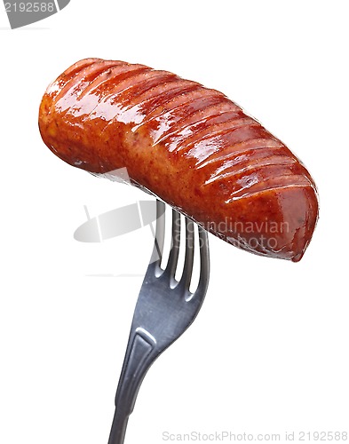 Image of Grilled smoked sausage on a fork