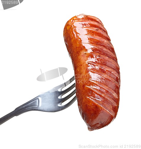 Image of Grilled smoked sausage on a fork