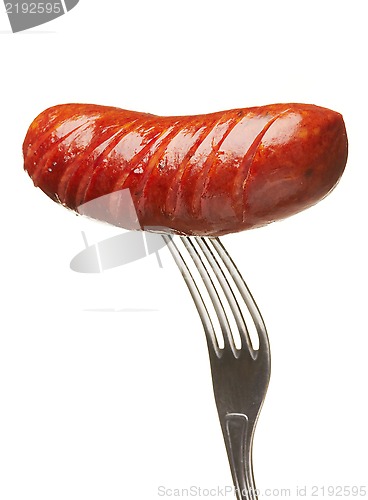 Image of Grilled smoked sausage on a fork