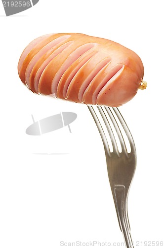 Image of Grilled sausage on a fork