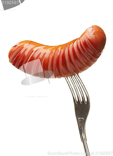 Image of Grilled sausage on a fork