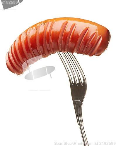 Image of Grilled sausage on a fork